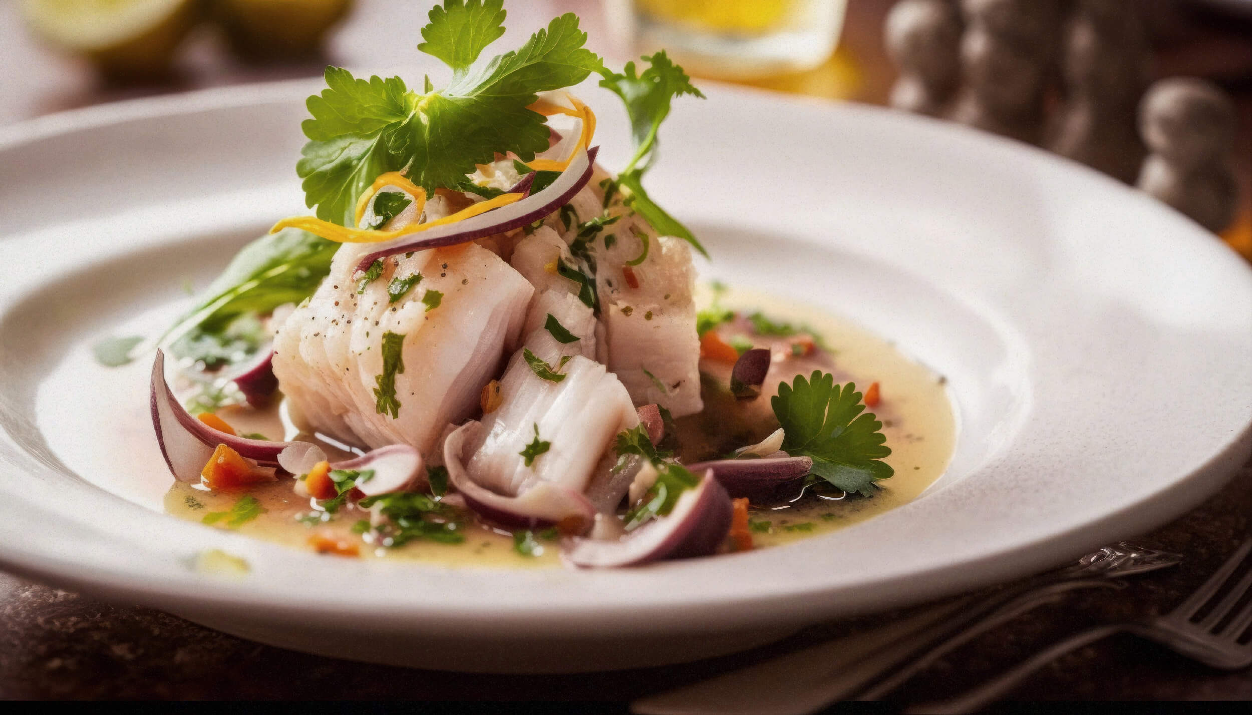 Fresh sea bass ceviche Champagne Jean Hu
